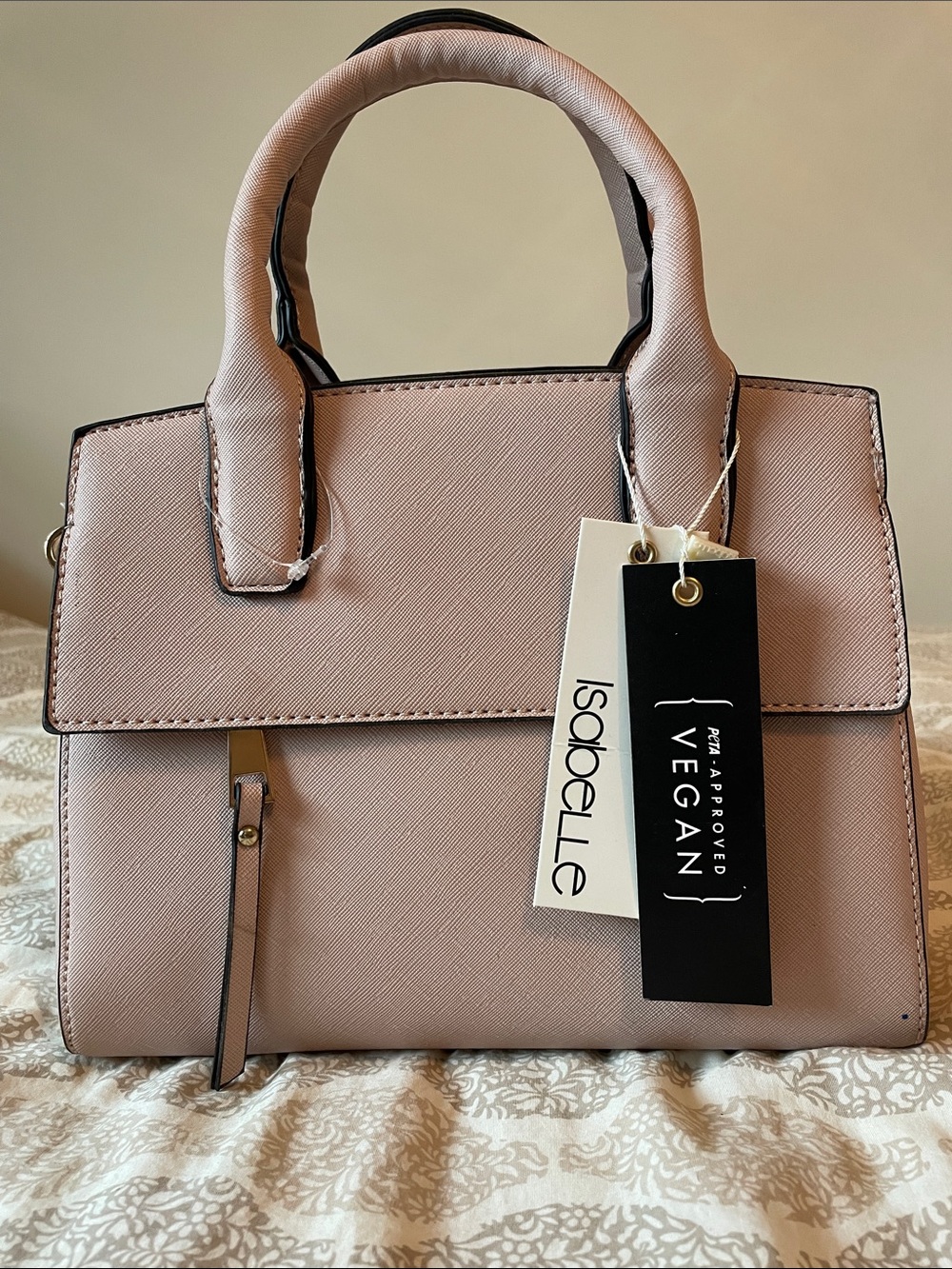 Vegan Leather Top-Handle Bag in Dusty Pink